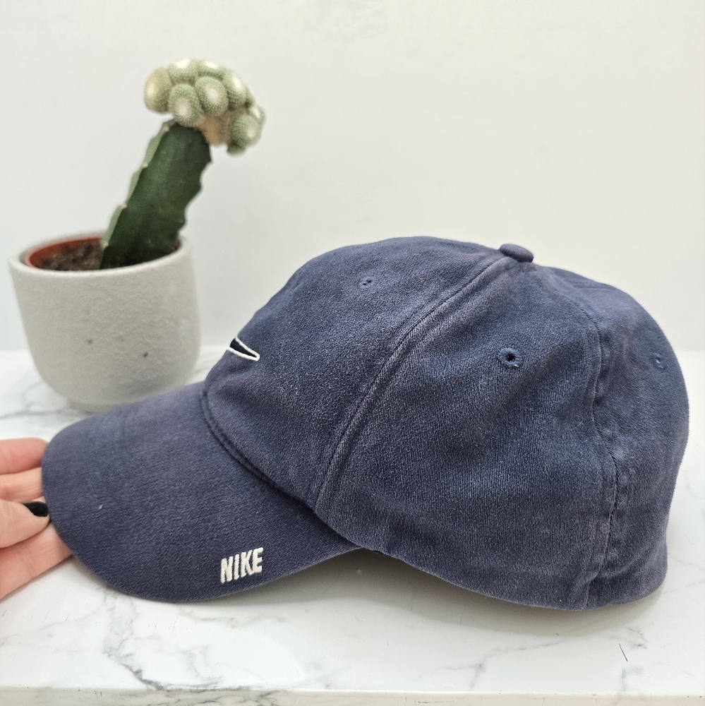 Nike | 90s navy canvas black logo sporty fitted baseball hat | MENS M - Picture 4 of 8